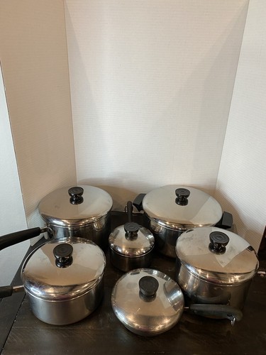 Revere Ware 1801 Copper Bottom 12 Piece Pot Pan Skillet Lid Kettle Set Cookware