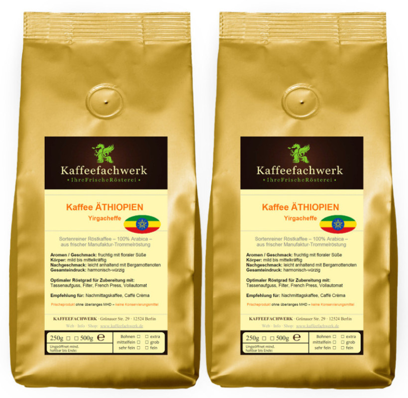 1kg Kaffeebohnen Äthiopien Yirgacheffe frisch geröstet ♥ Beste Hochland Qualität