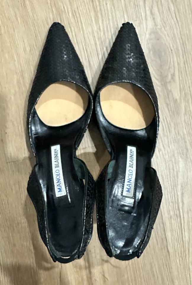 manolo blahnik черный слинга назад блестки винтажный Y2K 37 - Изображение 4 из 4