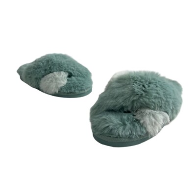 Primark Women's Aqua Green Faux Fur Slippers Sz 7-8