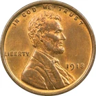 1918 Lincoln Wheat Cent 1C, Gem Uncirculated BU, Red & Brown