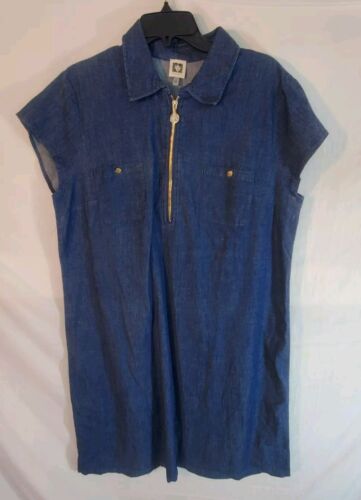 Anne Klein Womens Size 16 Zip Denim Dress V-Neck Short Sleeve New Tag