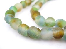 Blue Green Brown Swirl Recycled Glass Beads 9mm Ghana African Sea Glass Round