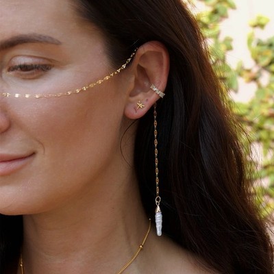 Women Pearl Face Mask Conch Tassels Metal Face Chain Headwear 25931