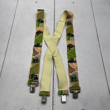 Tractor Print Suspenders Mens One Size Multicolor Elastic Clip Farm Theme