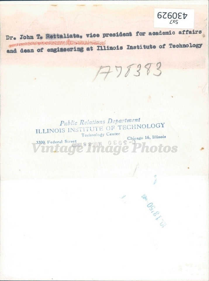 1950 Dr John Rettaliata Vice President Academic Affairs Dean ...