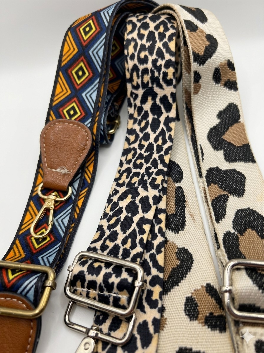 Leopardo Conjunto Triple de Mano Estampado Animal y Arte Correas Bandolera Anchas Nuevo