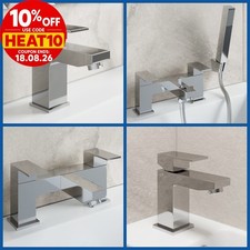 Modern Chrome Bathroom Square Tap Sets | Basin & Bath Taps with Shower & Waste