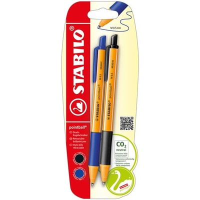 Kugelschreiber STABILO pointball Schreibstift Farbstit 2er Pack blau schwarz