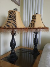 Ornate Table Lamps ×2 Metal Base With Shades.