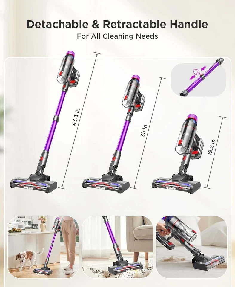 Cordless Stick Vacuum 45KPa Suction 2600mAh HEPA Cleaner Pet Hair 50Min Run - Image 2 of 4