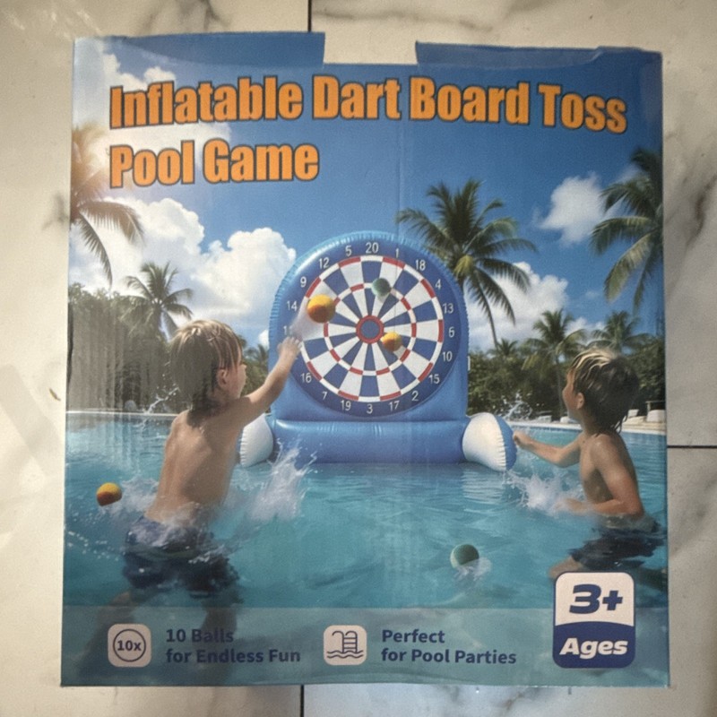 Dart Board Toss Inflatable Pool Game Blue/White/Red 10 Balls Ages 3+ ZH491