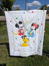 Vintage Dundee Disney Baby Mickey Minnie Pluto Quilted Blanket Made in USA 42x32