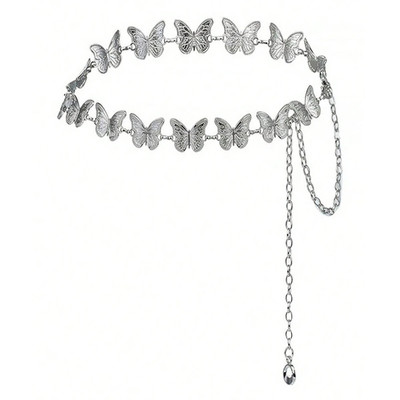 1Pc Fashionable Silvery Butterfly Belts for Woman Smooth Metal Chain Belts Summe