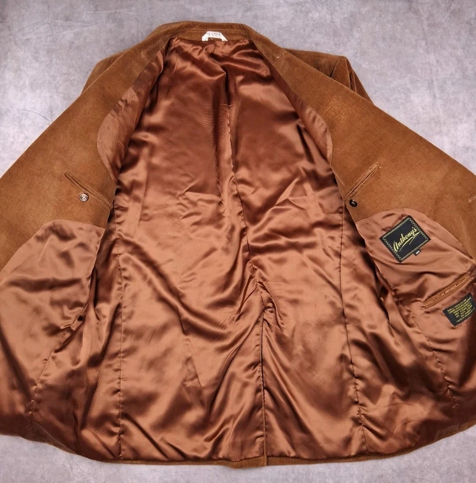 Blazer Abrigo Deportivo Vintage Anthonys 46R Marrón Pana Sonrisa Bolsillos Cuello Yugo Foto 2 de 4