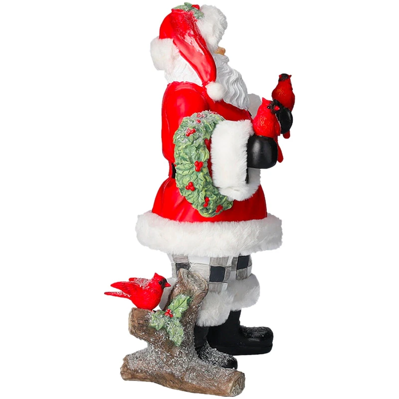 Babbo Natale con Uccellini Rossi Statuina Decorativa Resina Natale H 40 cm, fotografia 2 di 9