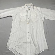 Vintage Rockmount Ranch Wear Shirt Mens M 15 White Western Fitted Pearl Snap USA