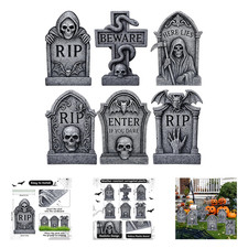 Halloween Tombstone Yard Signs 6 Pack Graveyard Decorations with Skull Skeleton