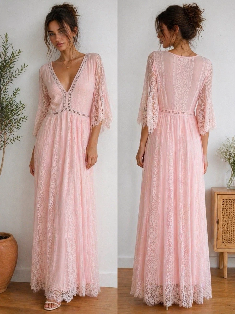 Lace Pink Maxi Dresses for Women for sale | eBay