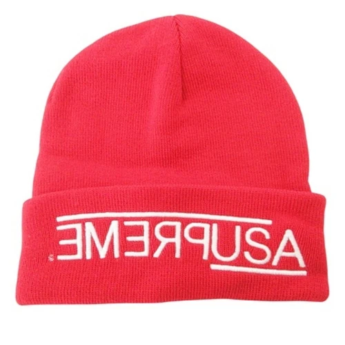 Supreme 21FW USA beanie logo knit hat red Used 3dffd46060e2619f5e1158d8114d6a74