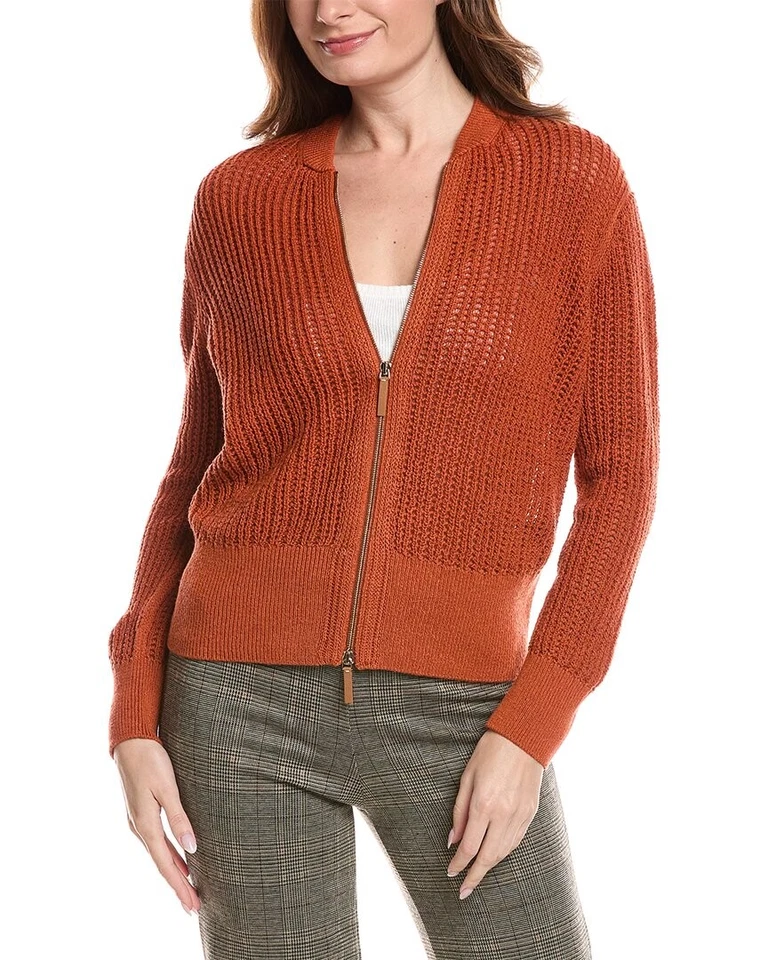 Lafayette 148 New York Textured Stitch Zip Front Cardigan Women's