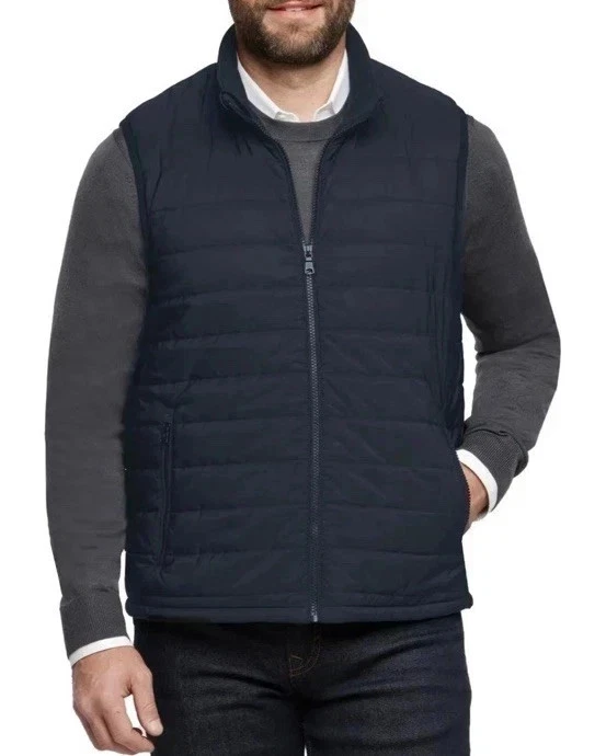 BANANA REPUBLIC Navy Blue Lightweight Fill Quilted Zip Mock Neck Jacket Vest L