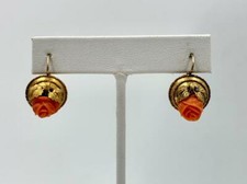 Vittoriano Corallo Orecchini Rose Etrusco X Revival 14 Carati Oro Fiori e Foglie