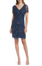 Pisarro Nights Beaded Double V-Neck Dress SZ 8 Peacock 258