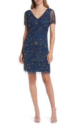 Pisarro Nights Beaded Double V-Neck Dress SZ 8 Peacock $258