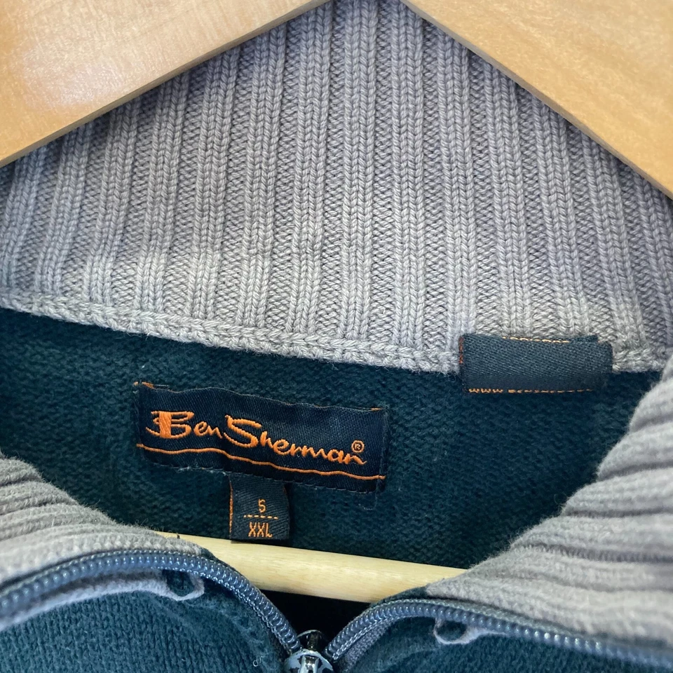 Cárdigan Suéter Ben Sherman Tejido Para Hombre XXL (XL) Gris Rayas Cremallera Bordado Ciervo Foto 4 de 4