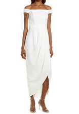 Xscape 3883X Off the Shoulder Wrap Front Scuba Crepe Gown SZ 2 Ivory #178