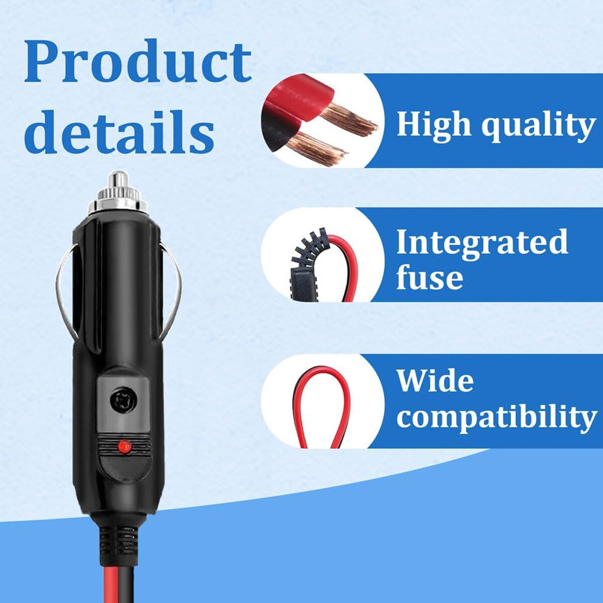 2/4PCS 12V-24V Fused LED Light Cigarette Lighter Male Plug Replacement w/ Leads