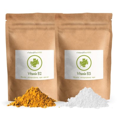SET-ANGEBOT- Pulver Vitamin B2 (Riboflavin) 30g + Vitamin B3 (Nicotinamid) 100g