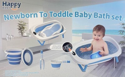 Blau Neugeborene bis Kleinkind faltbar Baby Badewanne Set tragbar & einfache Aufbewahrung 4 in 1