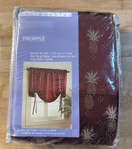 Pineapple Embroidered Tie Up Window Shade 54” W x 46” L Brick w/ gold NEW - Picture 2 of 4