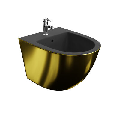 LAVITA Wand-Bidet Sofi Gold/Black mit Hahnloch und Überlaufschutz aus Keramik