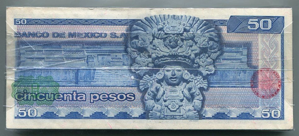 México 50 Pesos 1981 P 73 XF Billete Paquete x 100 Billetes - Dios Azteca Foto 2 de 2