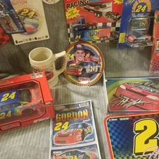 Jeff Gordon Collection 1/24 car 1/64 transporter 1/64 cars, plate, doll + more