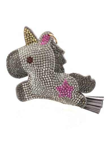 Bling Einhorn Diamant Damen Schlüsselanhänger Glitzer grau Quaste Charm Zubehör - Bild 2 von 9