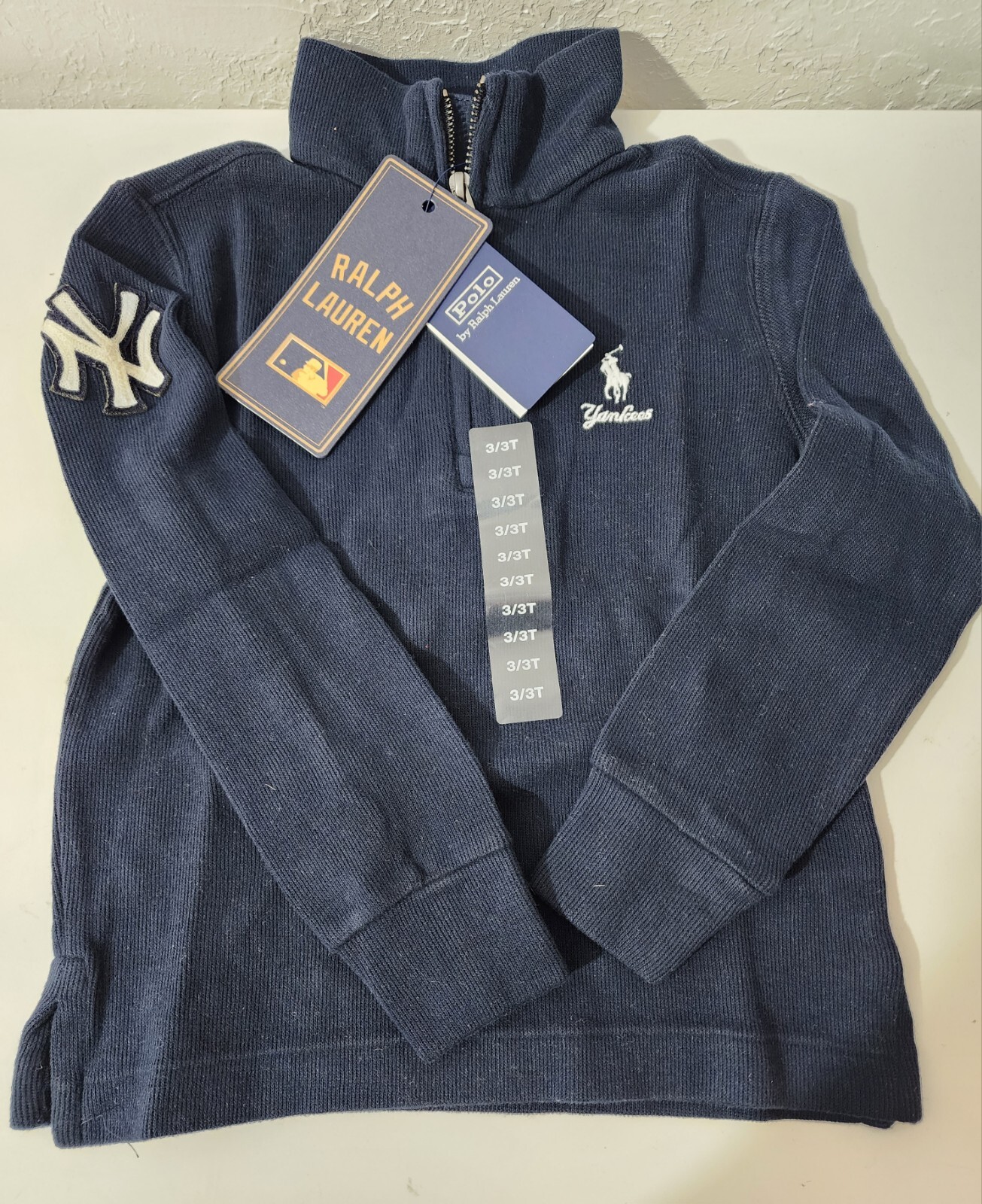 Polo Ralph Lauren NY Yankees MLB Quarter Zip Pullover Sweater Toddler Size 3T