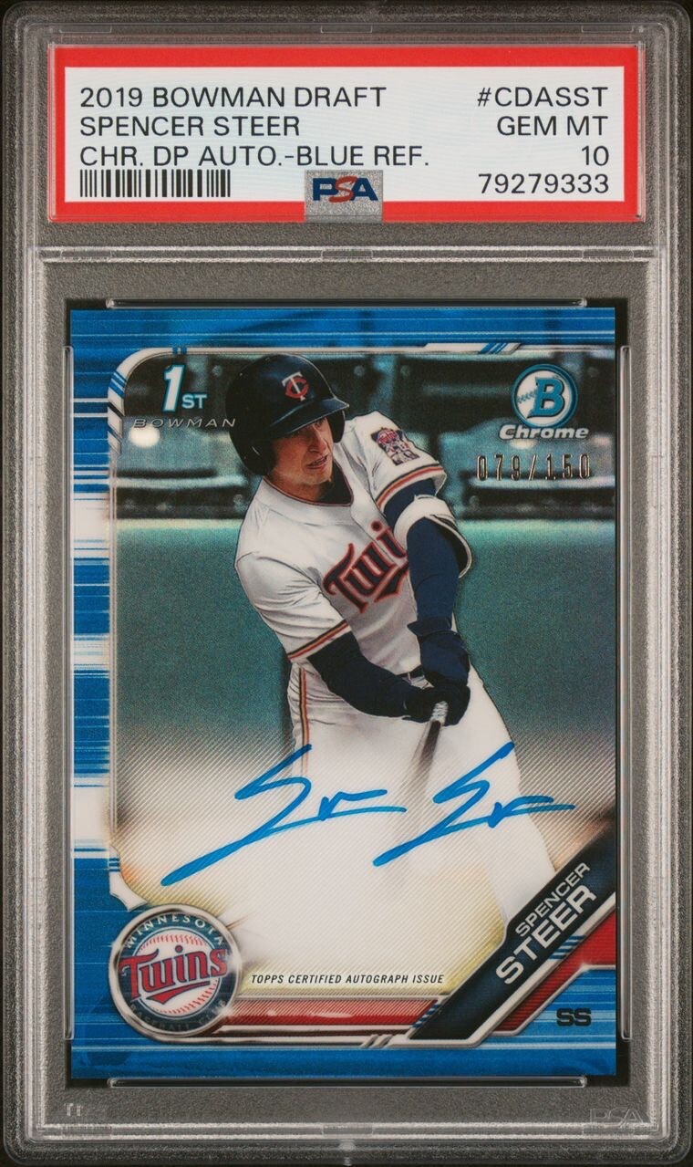 2019 Bowman Chrome Draft Spencer Steer Blue Refractor Auto 79/150 PSA 10 #CDASST