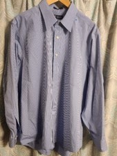 Sz 17-17 1/2 XL CHAPS Men  s Long Sleeve Button Down Blue  White Striped Shirt
