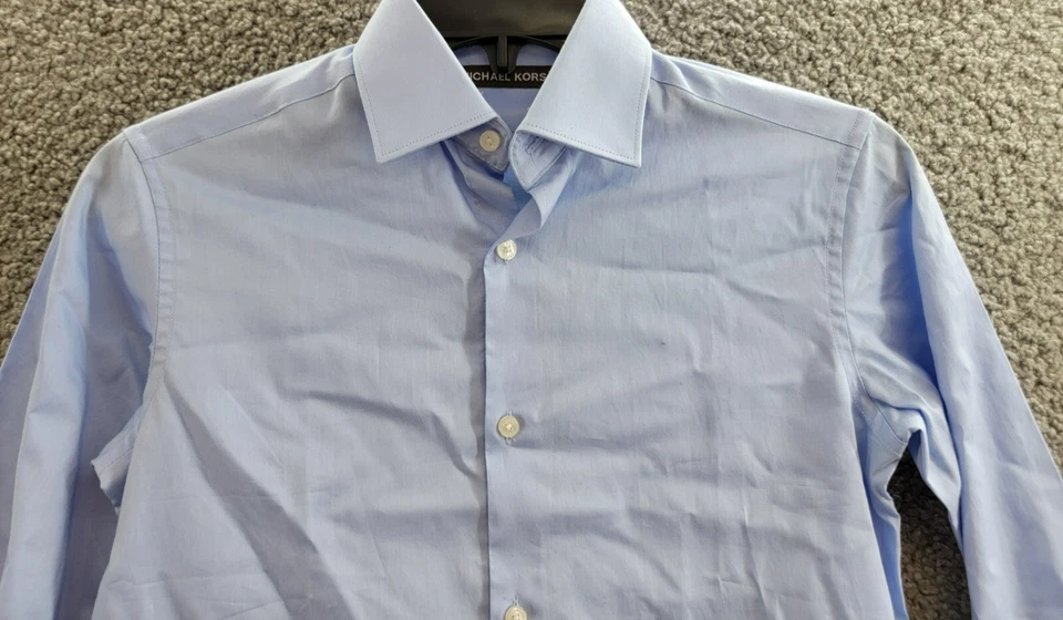 Camisa de vestir Michael Kors lisa con botones para niños grandes 10R azul claro manga larga Foto 3 de 4