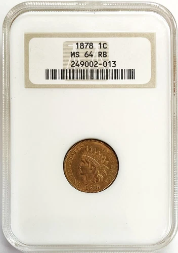 1878 US INDIAN HEAD CENT COIN NGC MINT STATE 64 RED BROWN