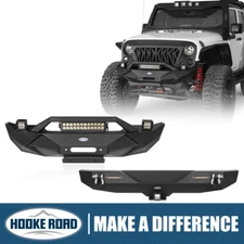 Hooke Road Front Rear Bumper w/Winch Plate Fit Jeep Wrangler JK 07-18 Unlimited