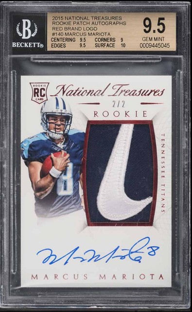 Marcus Mariota 2015 National Treasures Red Nike Rookie Patch Auto /2 BGS 9.5/10