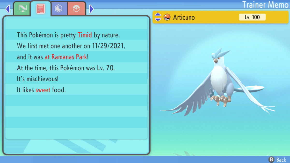 Pokemon Brilliant Diamond and Shining Pearl Articuno 6IV-EV