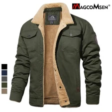 Men's Winter Warm Cotton Coat Fleece Lined Multi Pocket Thermal Outdoor Jackets 