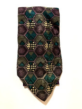 Chez Roffe Tie Necktie Purple Hexagons Checkered Black  White 100 Silk 58"