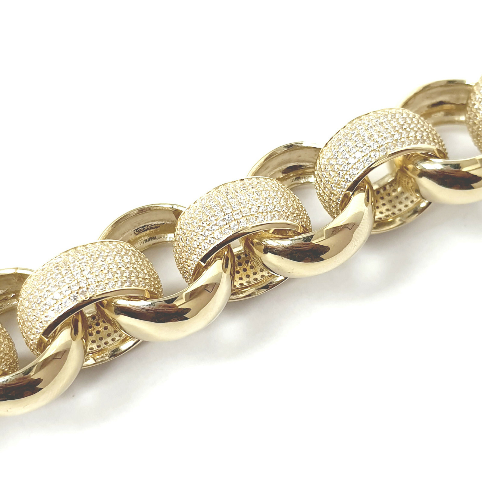 9ct Gold Belcher Bracelet Men's Solid Large Links Cubic Zirconia 85.8g